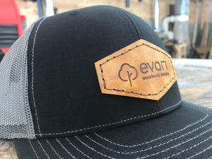 Leather Patch Trucker Style Hat - Black & Grey