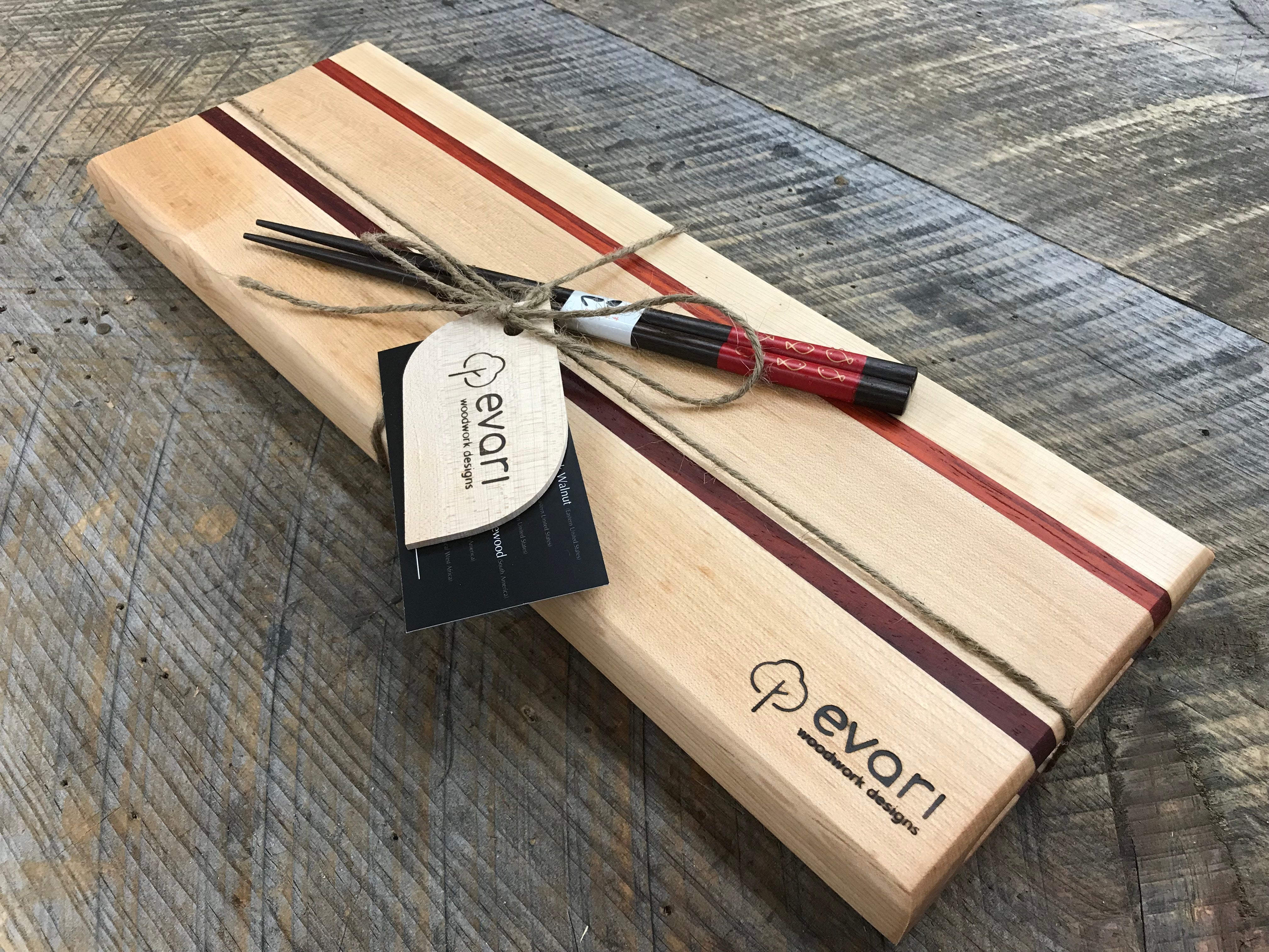 Sushi Board - Cherry, Maple & Padauk – Evari Woodwork Designs
